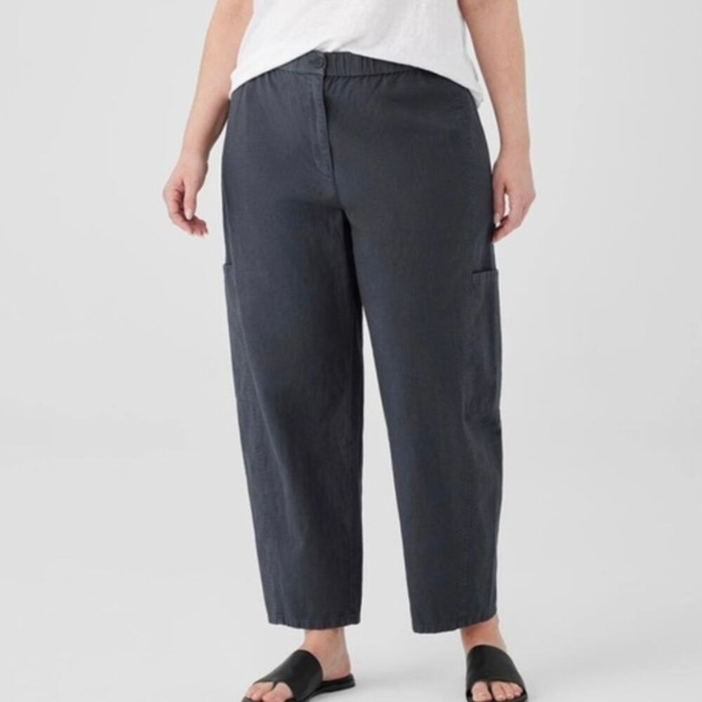 Eileen Fisher Cotton Hemp Blend Elastic Waist Cargo Ankle Pants 2x